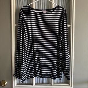Chico's Black and White Striped Long Sleeve Top